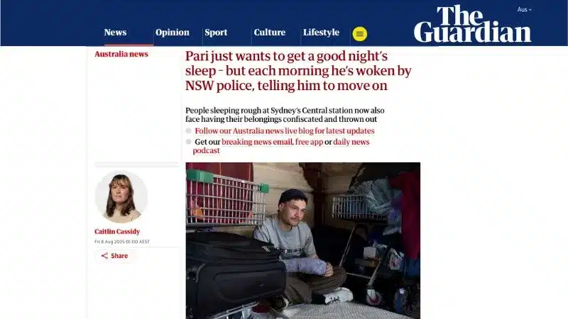 Guardian article on Central rough sleepers news tile