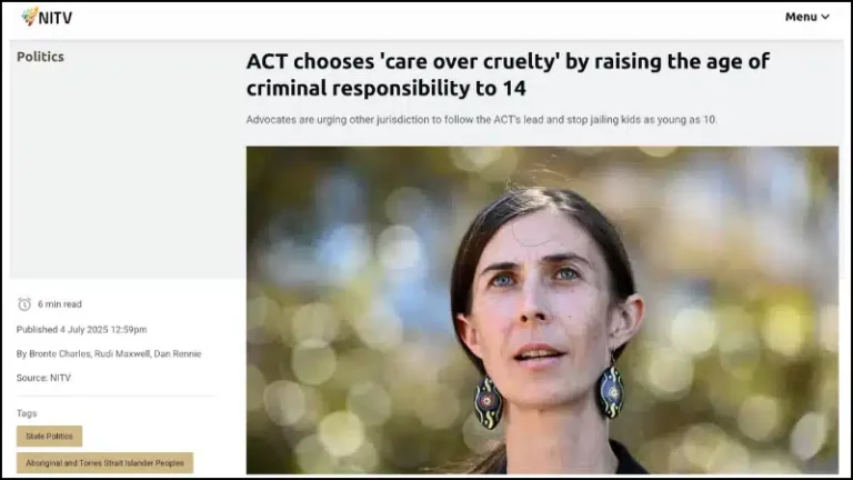 NITV: ACT chooses ‘care over cruelty’ by raising the age of criminal responsibility to 14
