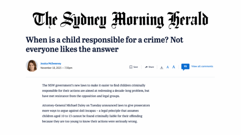 SMH: When is a child responsible for a crime? Not everyone likes the answer
