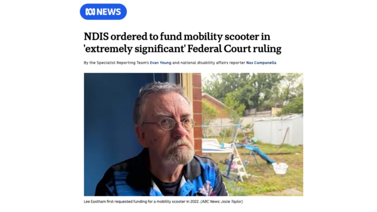 ABC News: NDIS ordered to fund mobility scooter in ‘extremely significant’ Federal Court ruling