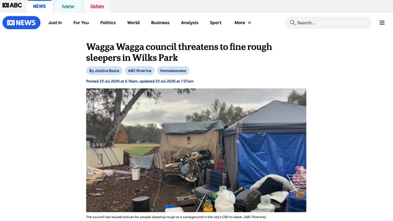 ABC Coverage: Wagga Wagga council threatens to fine rough sleepers in Wilks Park