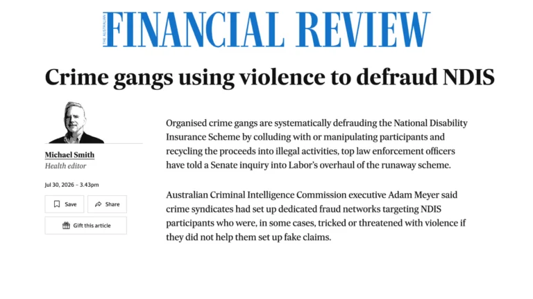 AFR: Crime gangs using violence to defraud NDIS