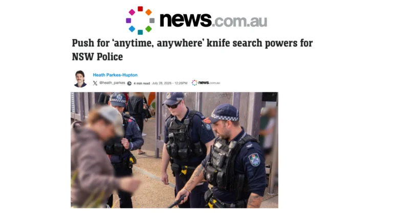 news.com.au coverage: Push for ‘anytime, anywhere’ knife search powers for NSW Police
