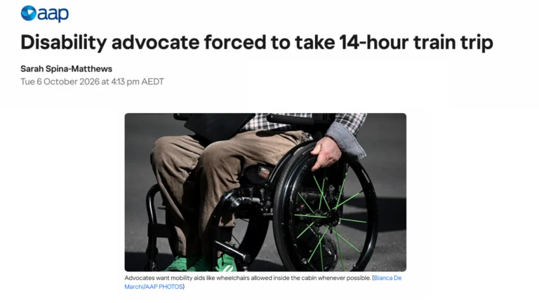 AAP Coverage: Disability advocate forced to take 14-hour train trip.