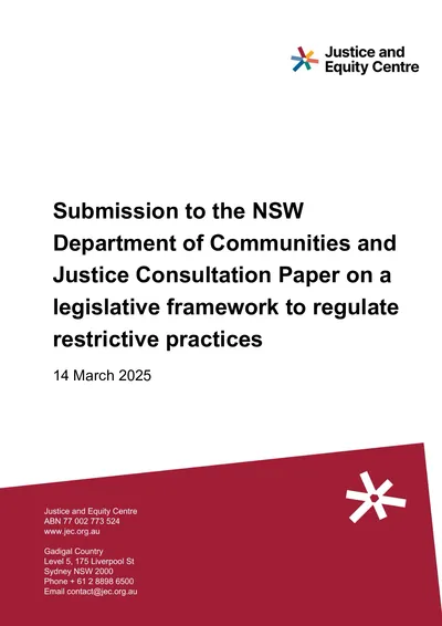 Submission to the NSW Department of Communities and Justice Consultation Paper on a legislative framework to regulate restrictive practices thumbnail