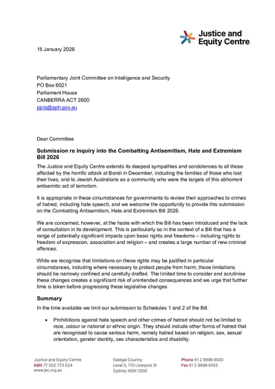 Submission to Parliamentary Inquiry into the Combatting Antisemitism, Hate and Extremism Bill 2026 thumbnail