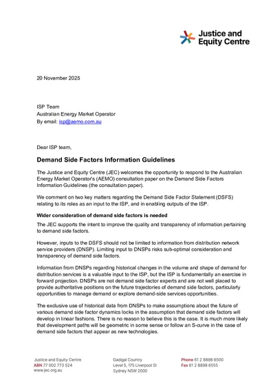 Submission to AEMO’s Demand Side Factors Information Guidelines consultation paper thumbnail