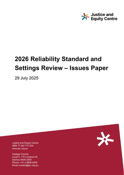 Submission to AEMC’s Reliability Panel in response to the 2026 Reliability Standard and Settings Review – Issues Paper thumbnail