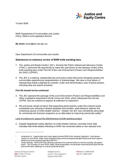 Submission to statutory review of NSW knife wanding laws thumbnail