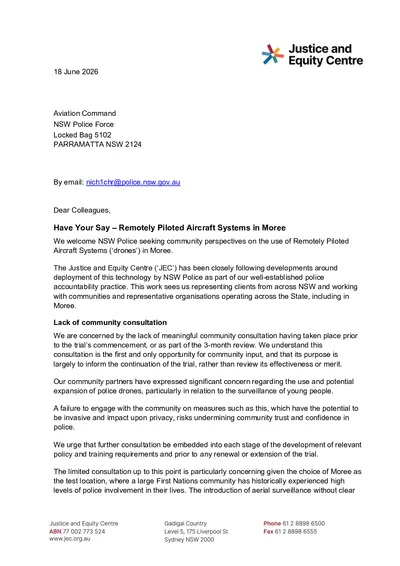 Submission to NSW Police about the police drone pilot in Moree thumbnail