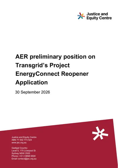 Submission in response to the AER’s consultation paper on Transgrid’s Project EnergyConnect (PEC) Reopener Application thumbnail